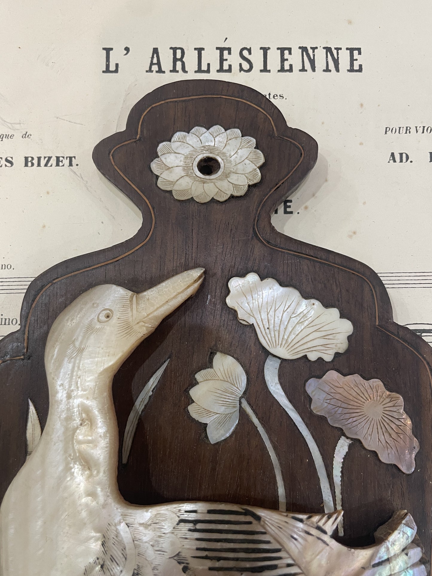 Rare Antique French Mother of Pearl Duck Fan Holder Curiosity c1920