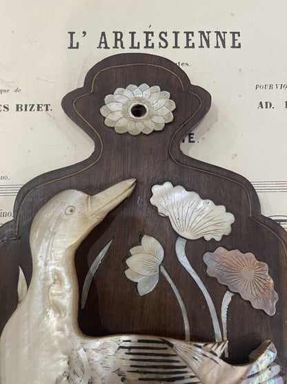 Rare Antique French Mother of Pearl Duck Fan Holder Curiosity c1920