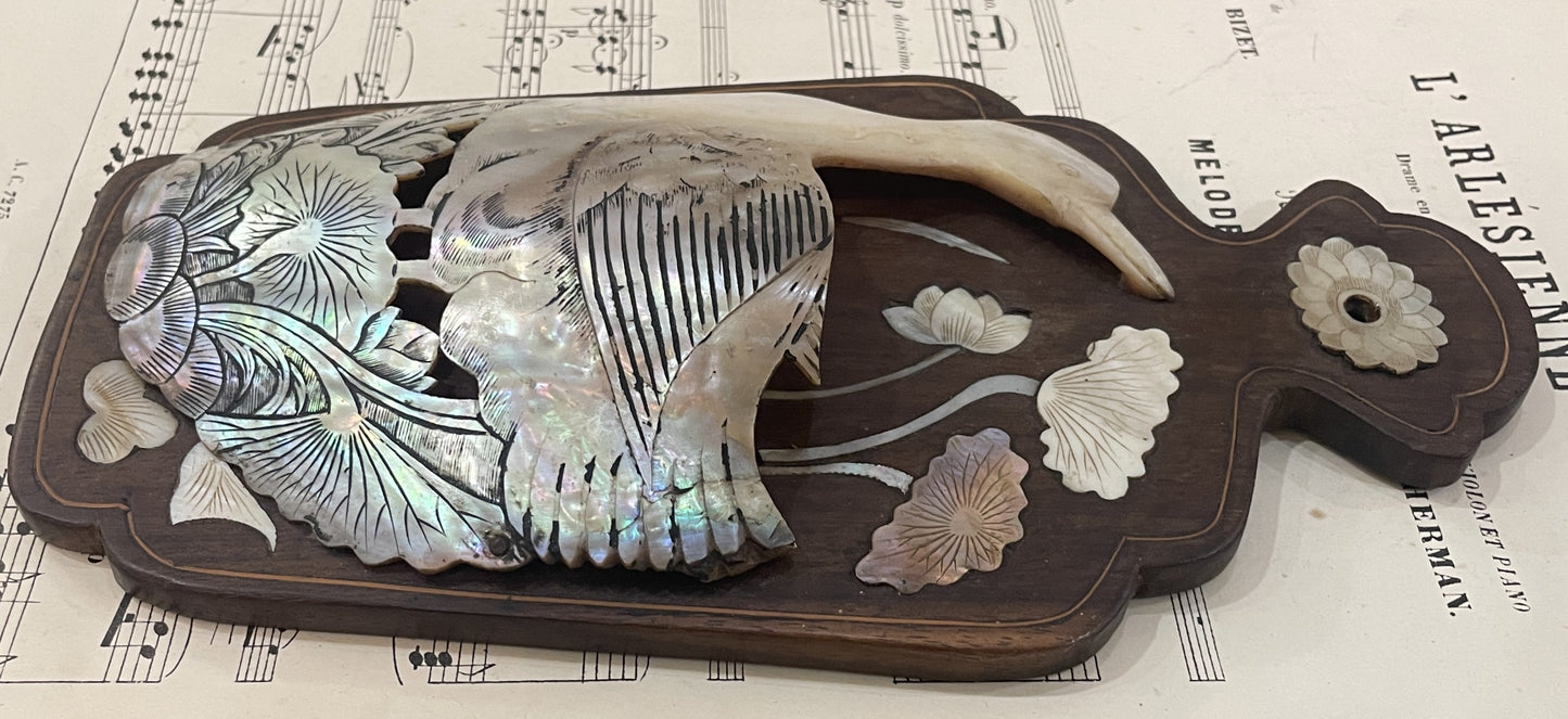 Rare Antique French Mother of Pearl Duck Fan Holder Curiosity c1920