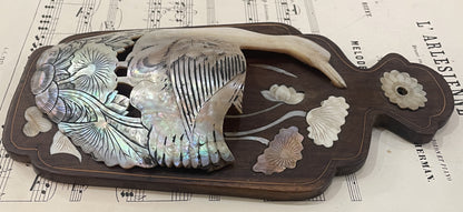 Rare Antique French Mother of Pearl Duck Fan Holder Curiosity c1920