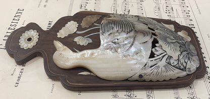 Rare Antique French Mother of Pearl Duck Fan Holder Curiosity c1920