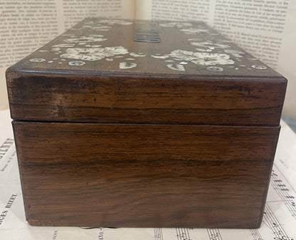 RARE Large Antique French Mother of Pearl Inlay Cigar Box Flowers dated 1861