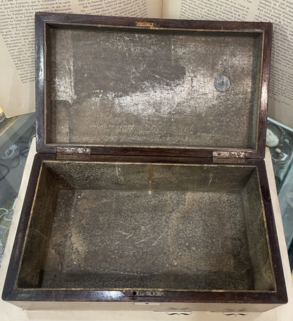 RARE Large Antique French Mother of Pearl Inlay Cigar Box Flowers dated 1861
