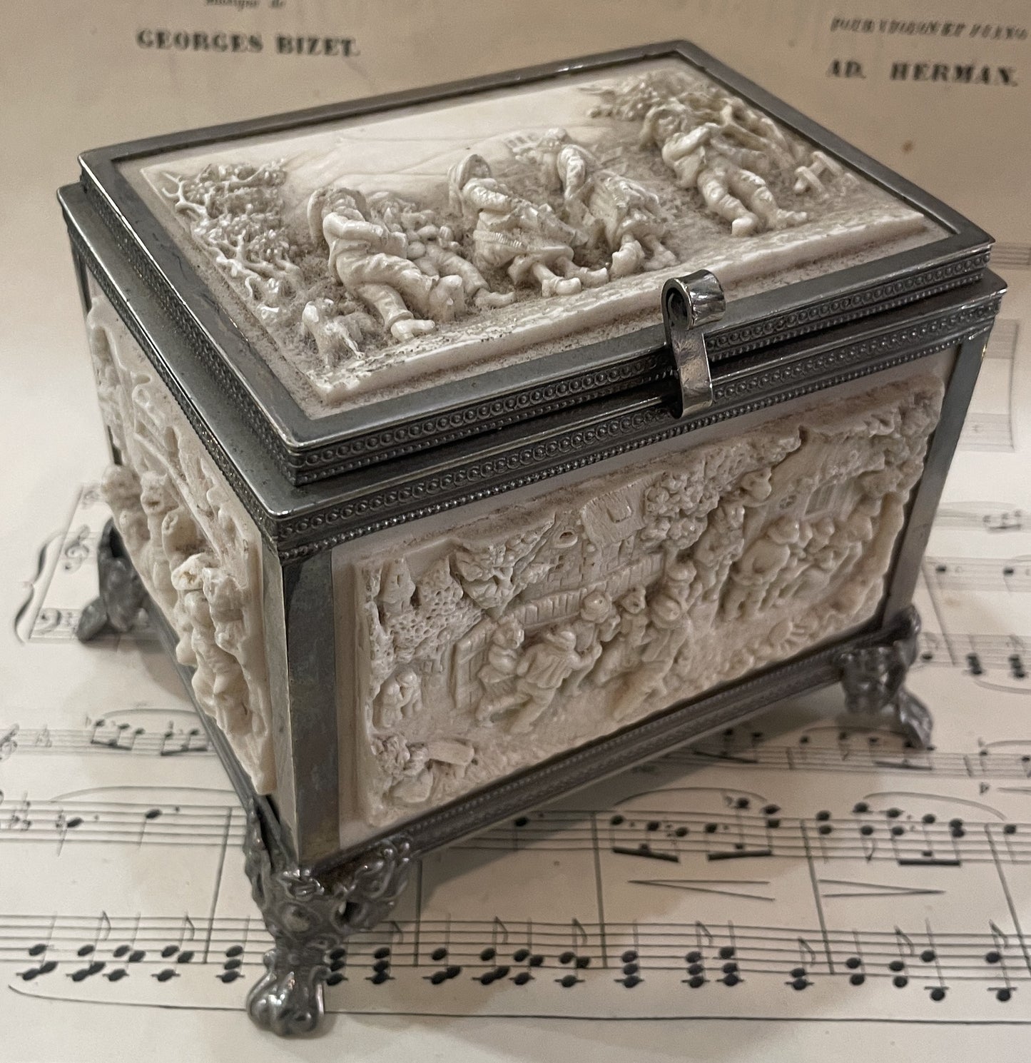 RARE Large Antique French Petrifying Well Jewelry Box c1900