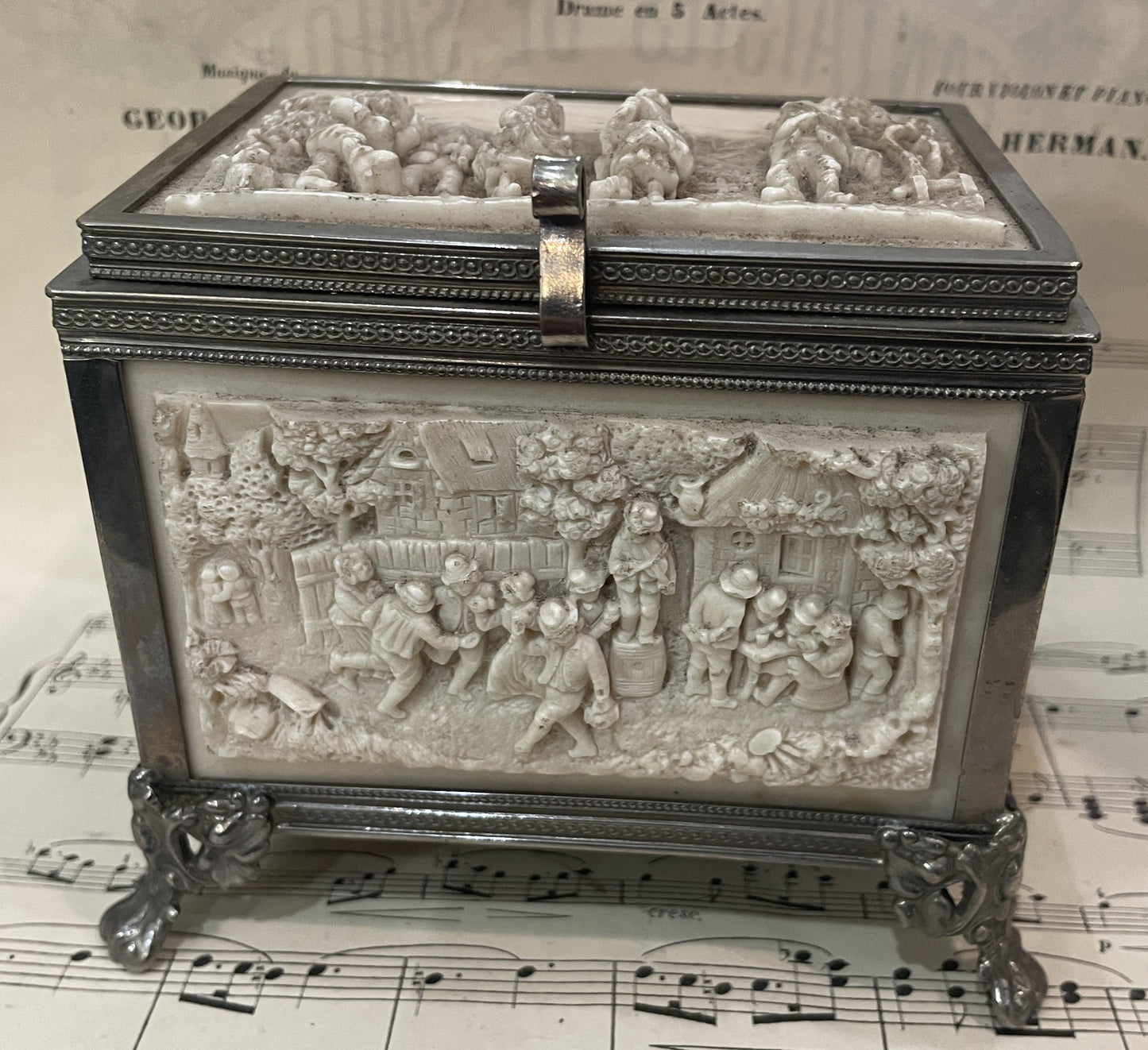 RARE Large Antique French Petrifying Well Jewelry Box c1900