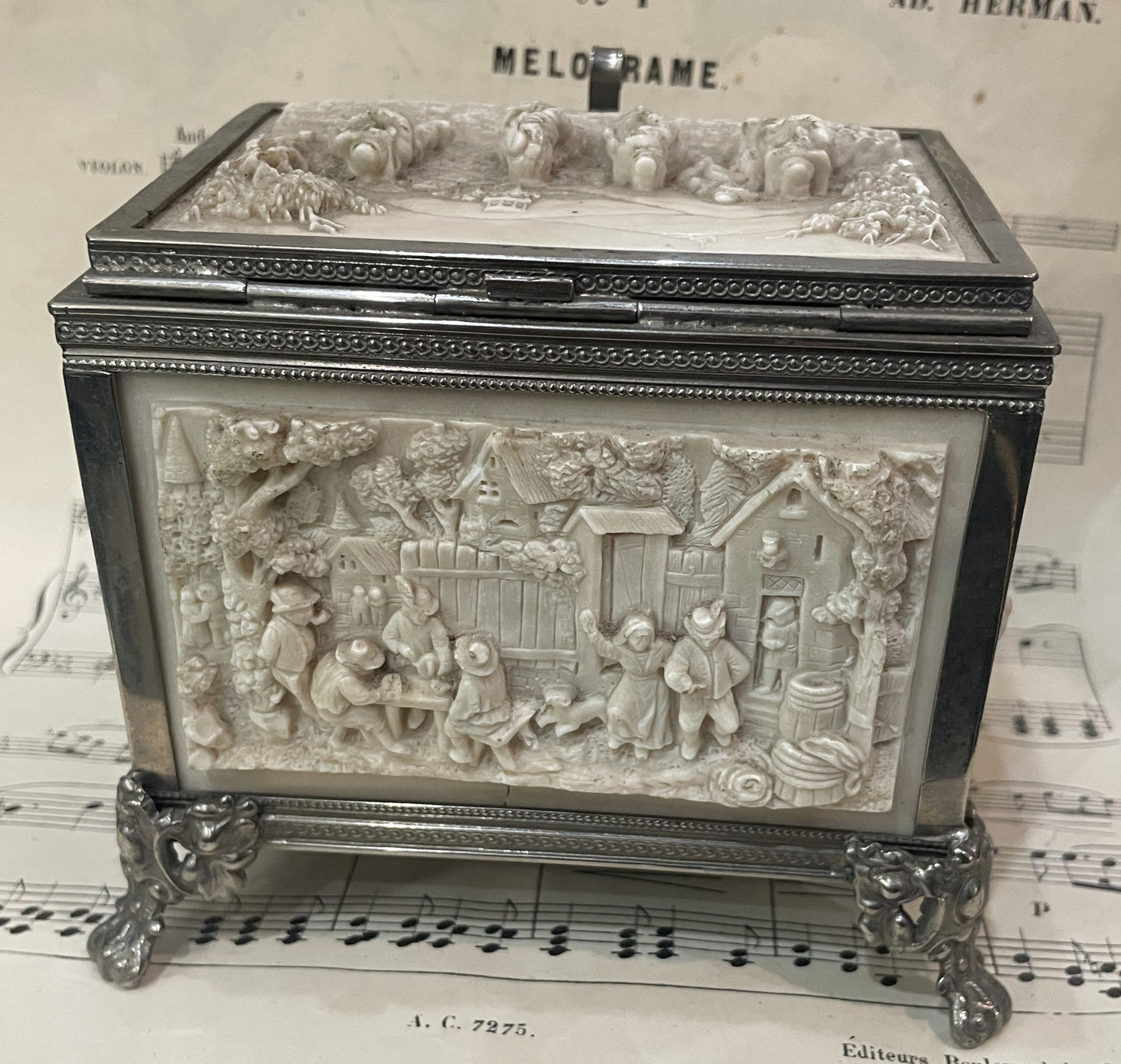 RARE Large Antique French Petrifying Well Jewelry Box c1900