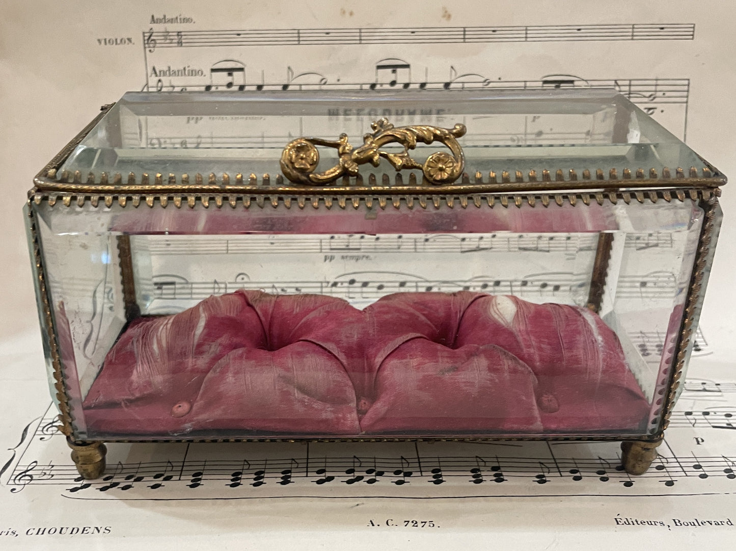 Rare Large Antique French Jewelry Box Beveled Glass c1900