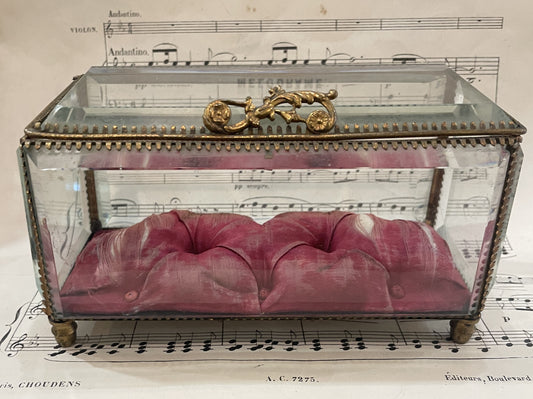 Rare Large Antique French Jewelry Box Beveled Glass c1900