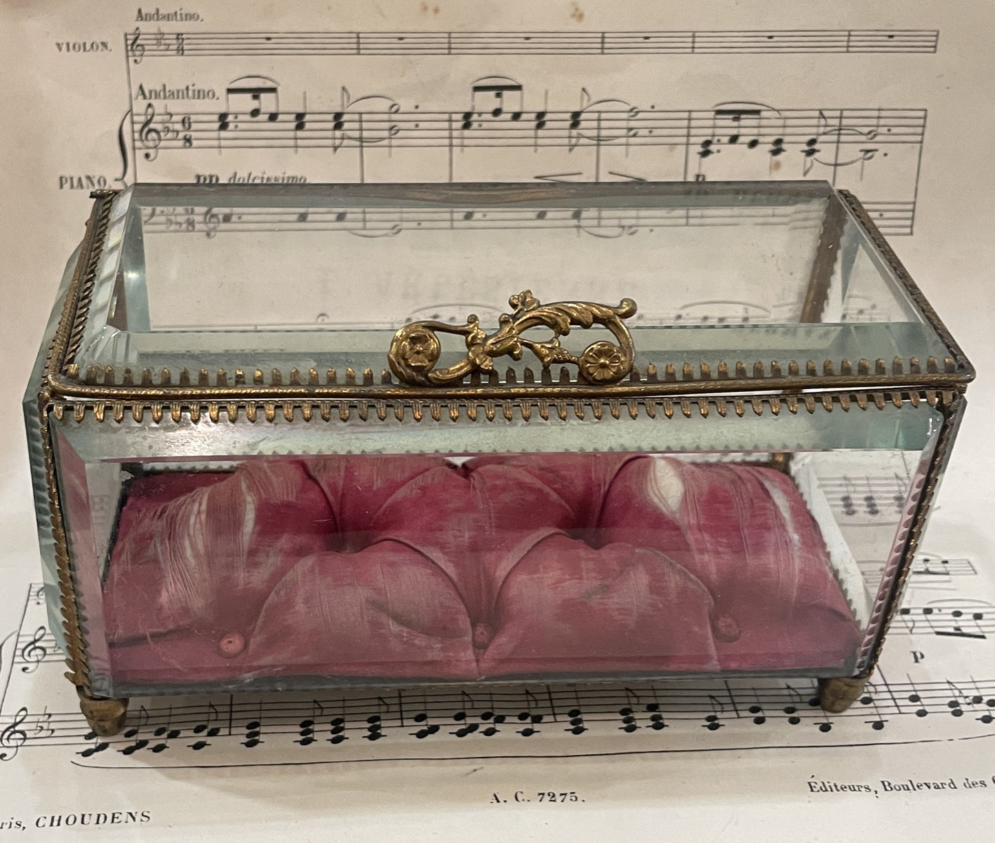 Rare Large Antique French Jewelry Box Beveled Glass c1900