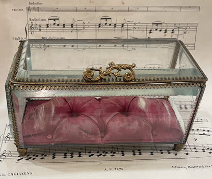 Rare Large Antique French Jewelry Box Beveled Glass c1900