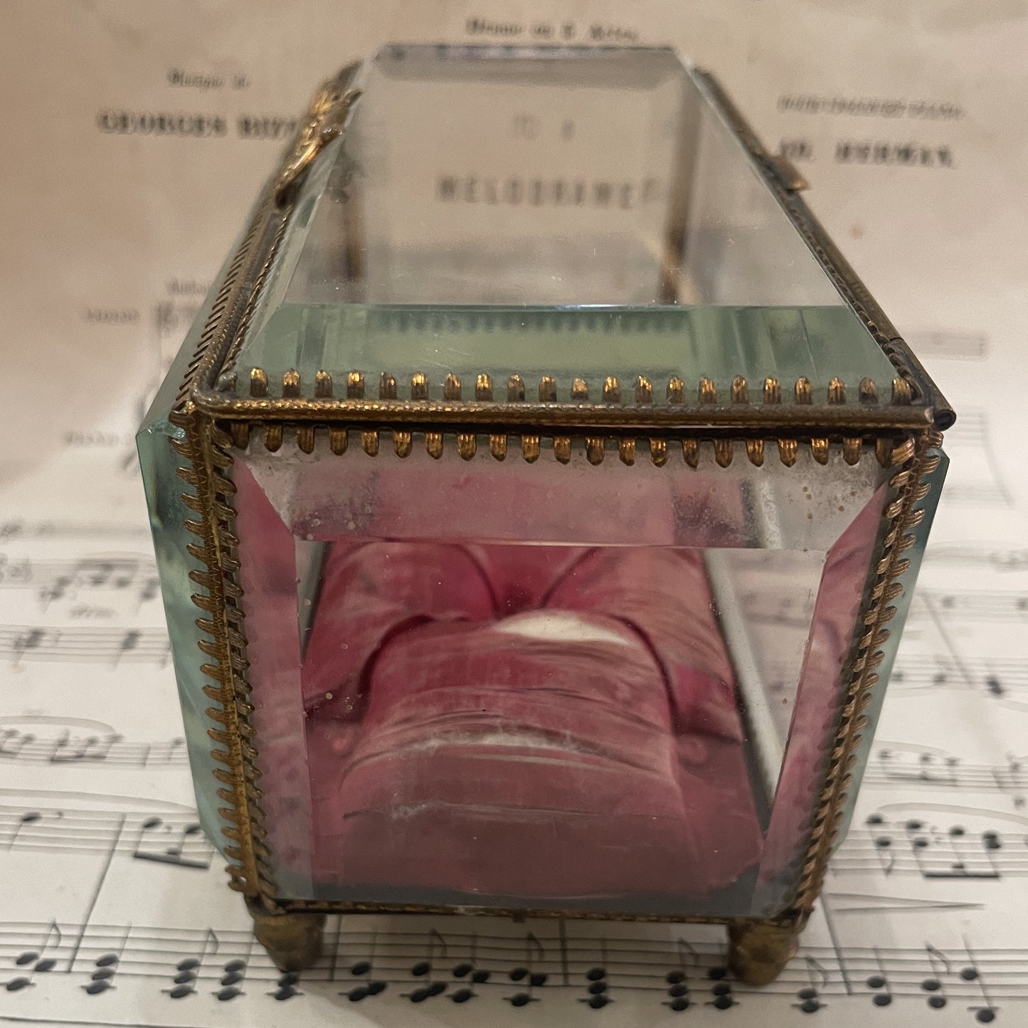 Rare Large Antique French Jewelry Box Beveled Glass c1900