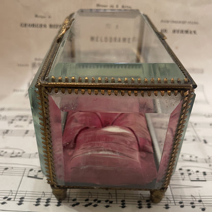 Rare Large Antique French Jewelry Box Beveled Glass c1900