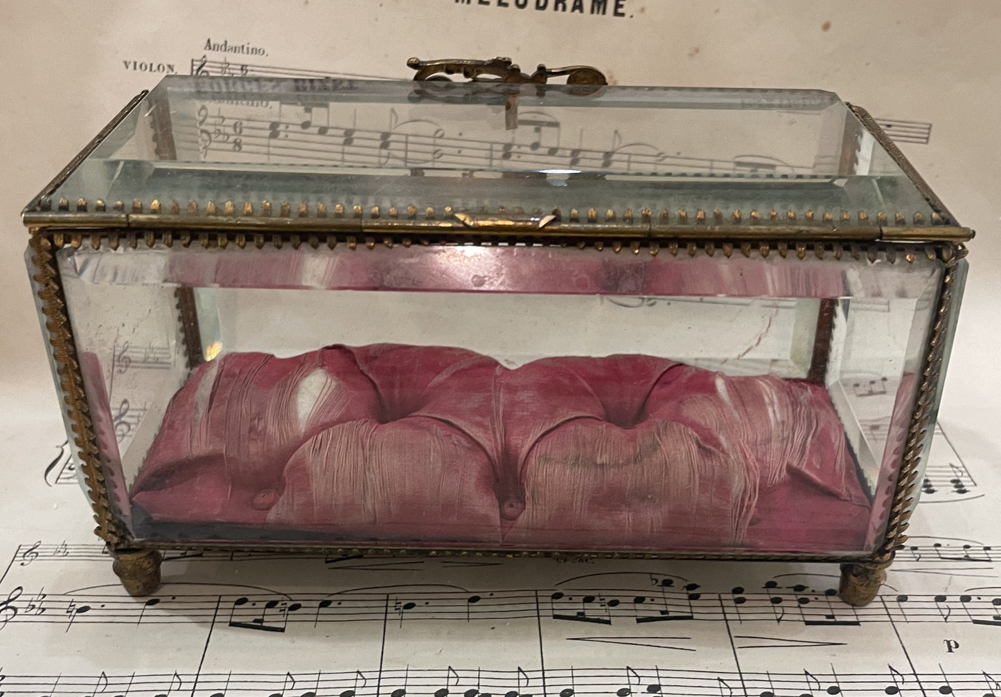 Rare Large Antique French Jewelry Box Beveled Glass c1900
