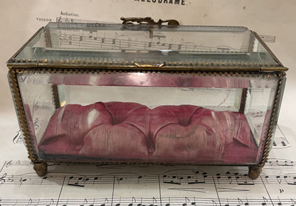 Rare Large Antique French Jewelry Box Beveled Glass c1900