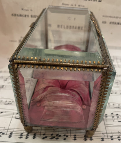 Rare Large Antique French Jewelry Box Beveled Glass c1900
