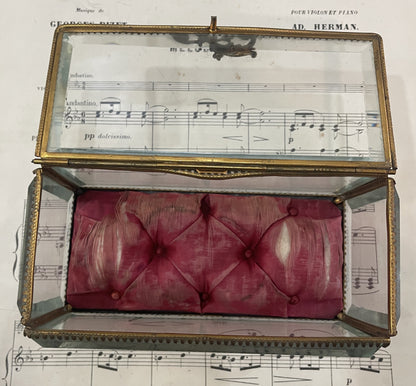 Rare Large Antique French Jewelry Box Beveled Glass c1900