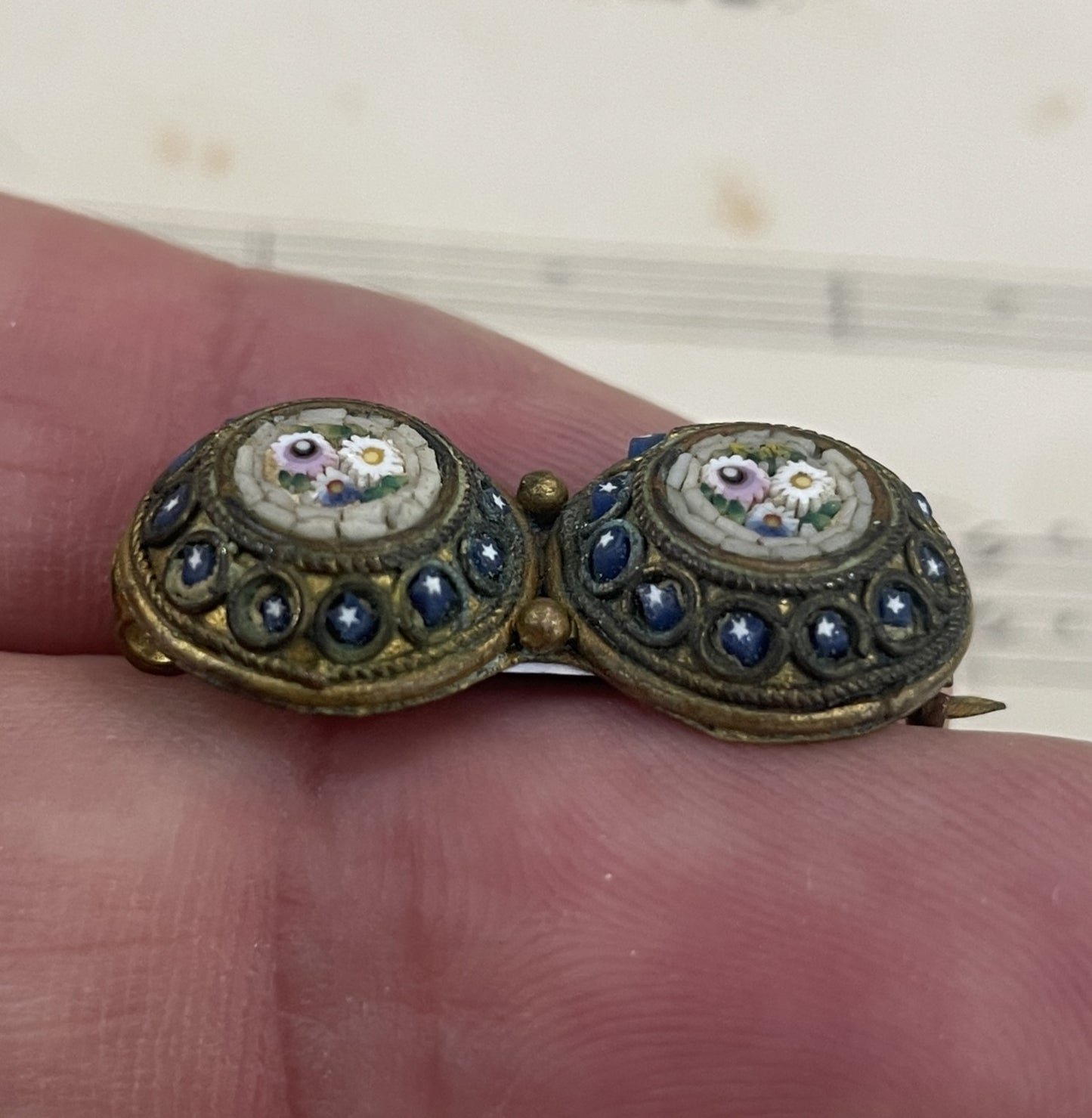 Antique Italian Micromosaic Micro Mosaic Millefiori Brooch c1900