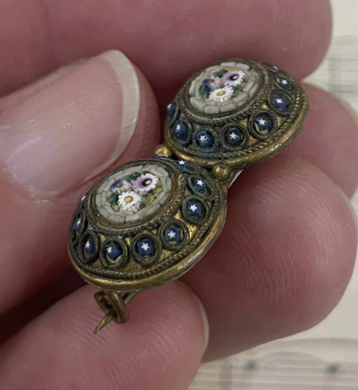 Antique Italian Micromosaic Micro Mosaic Millefiori Brooch c1900