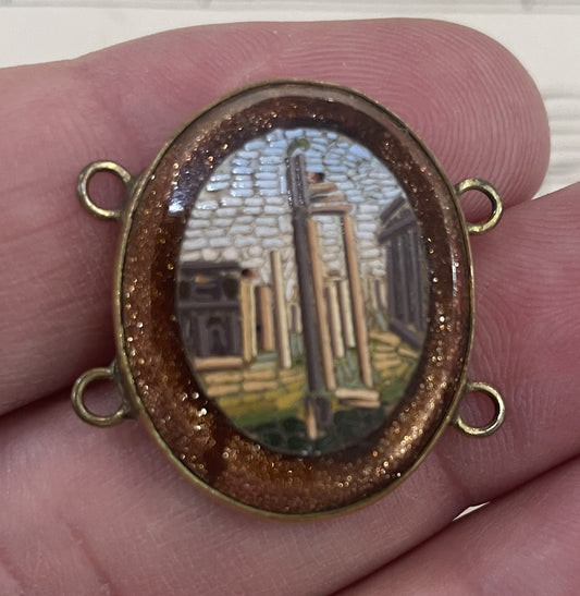 Rare Antique Italian Micromosaic Micro Mosaic Pendant Roman Ruin Goldstone c1880