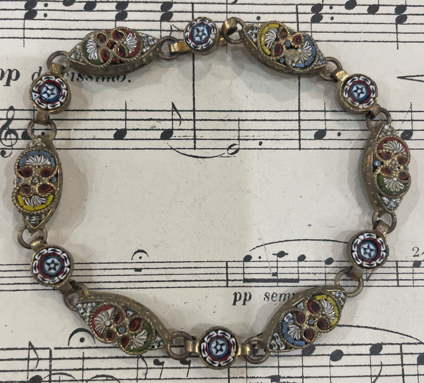 Antique Italian Micro Mosaic Micromosaic Millefiori Bracelet c1920