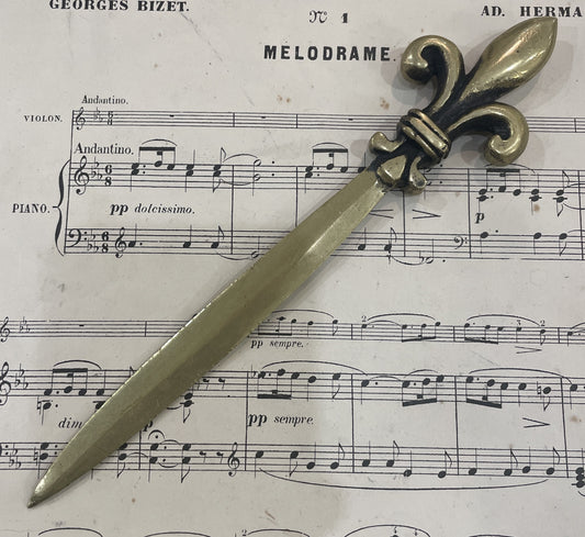 Antique French Bronze Letter Opener Fleur de Lys c1920