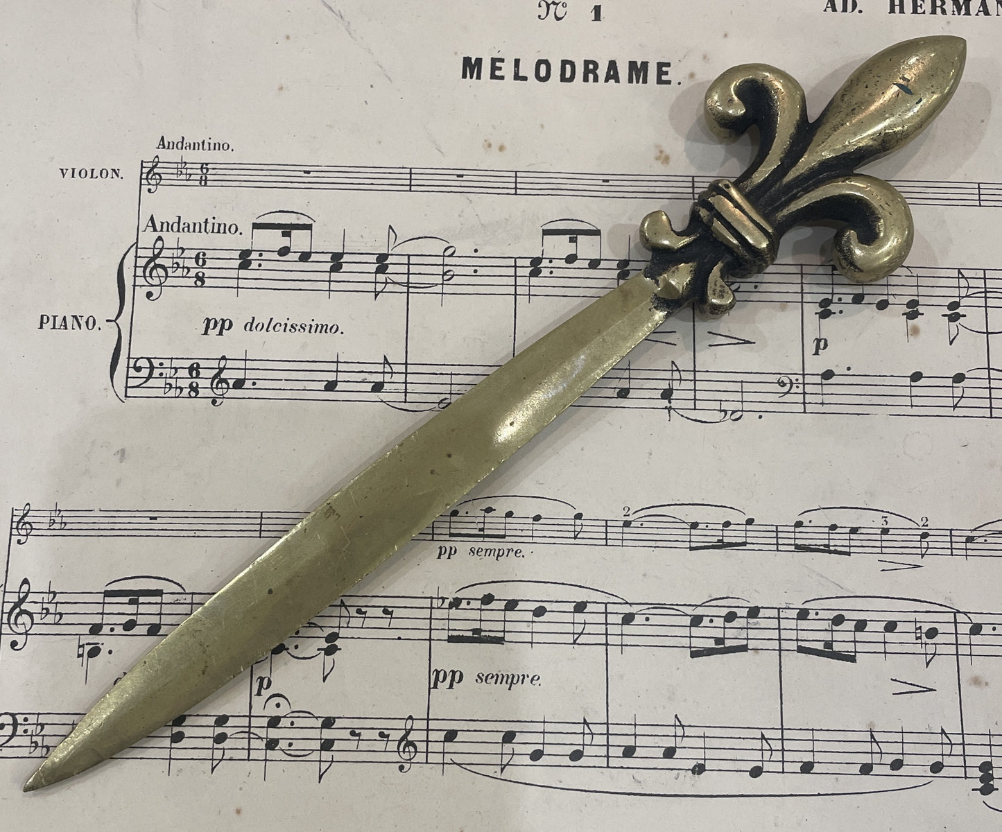 Antique French Bronze Letter Opener Fleur de Lys c1920