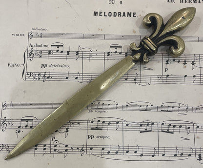 Antique French Bronze Letter Opener Fleur de Lys c1920