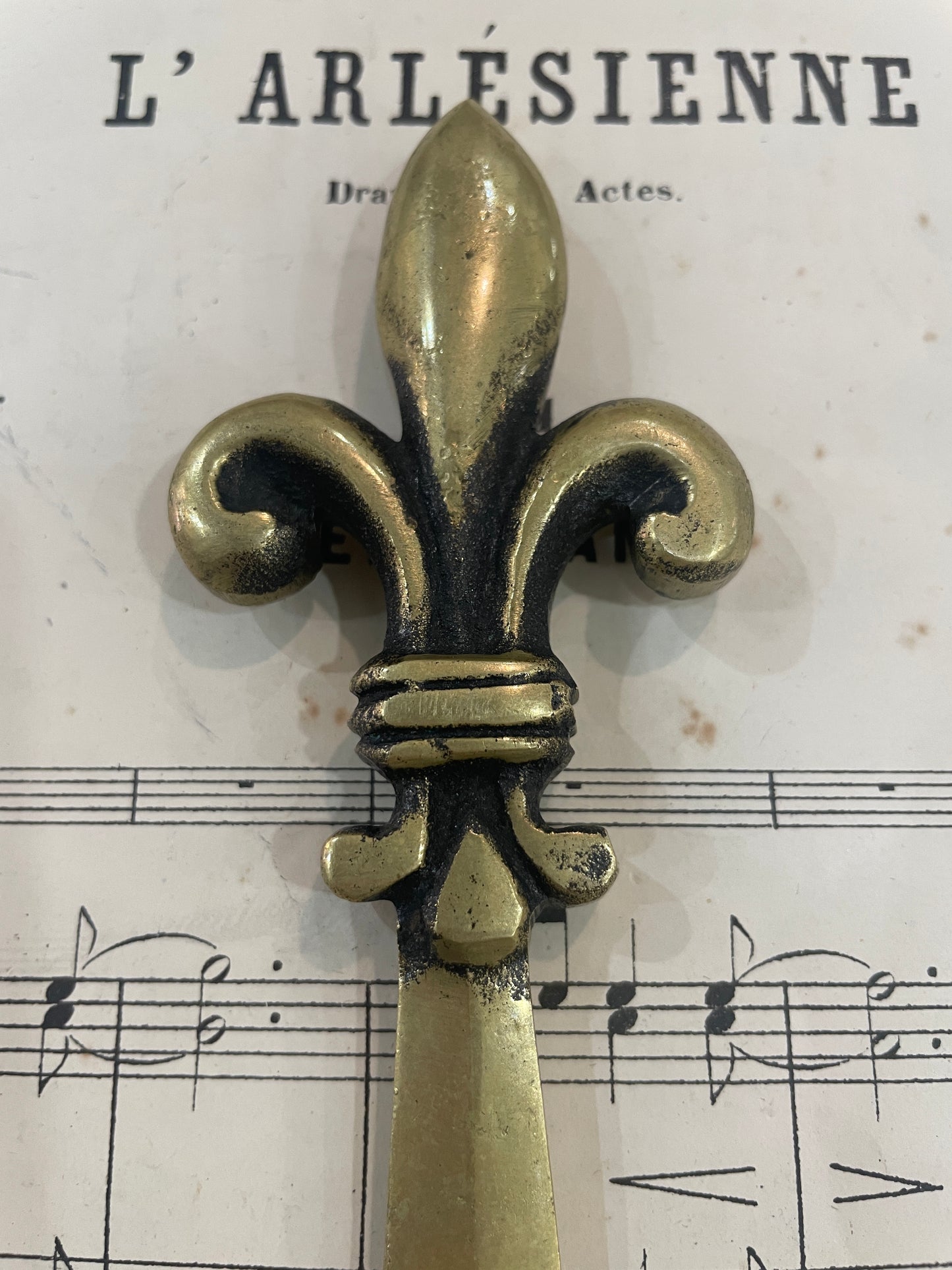 Antique French Bronze Letter Opener Fleur de Lys c1920