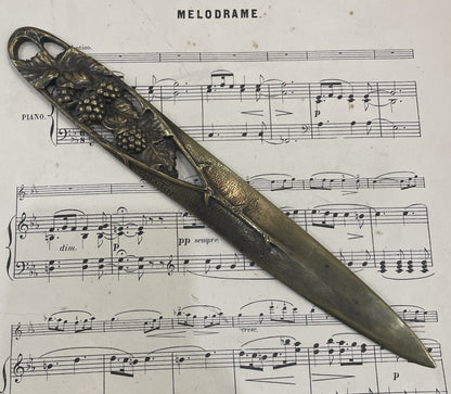 Rare Large Antique French Bronze Art Nouveau Letter Opener Blackberry Signed Bertin c1880