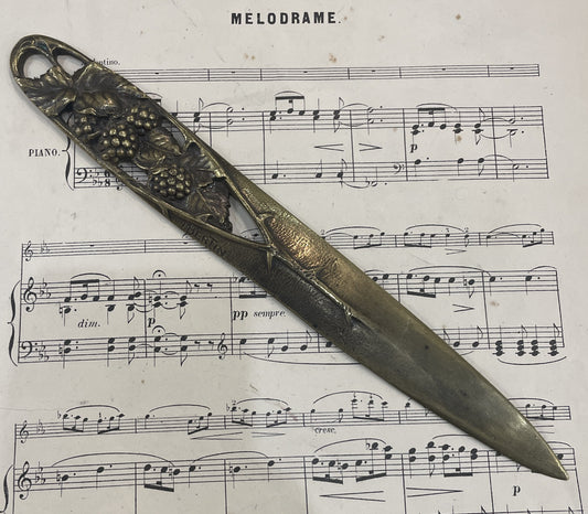 Rare Large Antique French Bronze Art Nouveau Letter Opener Blackberry Signed Bertin c1880