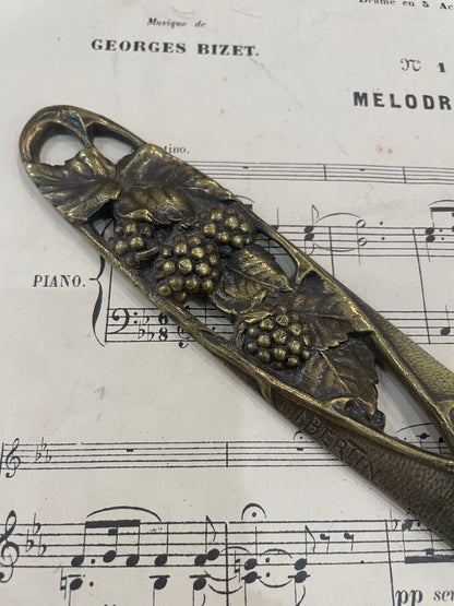 Rare Large Antique French Bronze Art Nouveau Letter Opener Blackberry Signed Bertin c1880