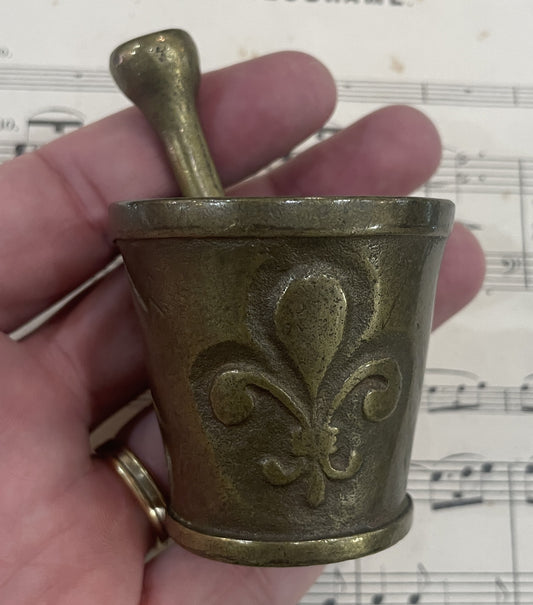 Antique French Bronze Mortar and Pestle Apothecary Fleur de Lys c1900