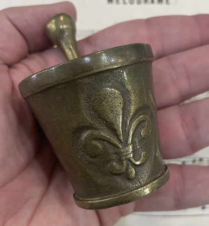 Antique French Bronze Mortar and Pestle Apothecary Fleur de Lys c1900
