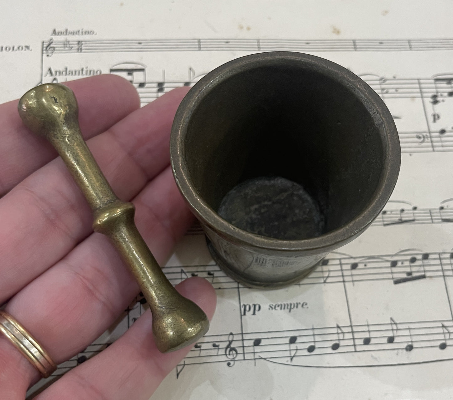 Antique French Bronze Mortar and Pestle Apothecary Fleur de Lys c1900