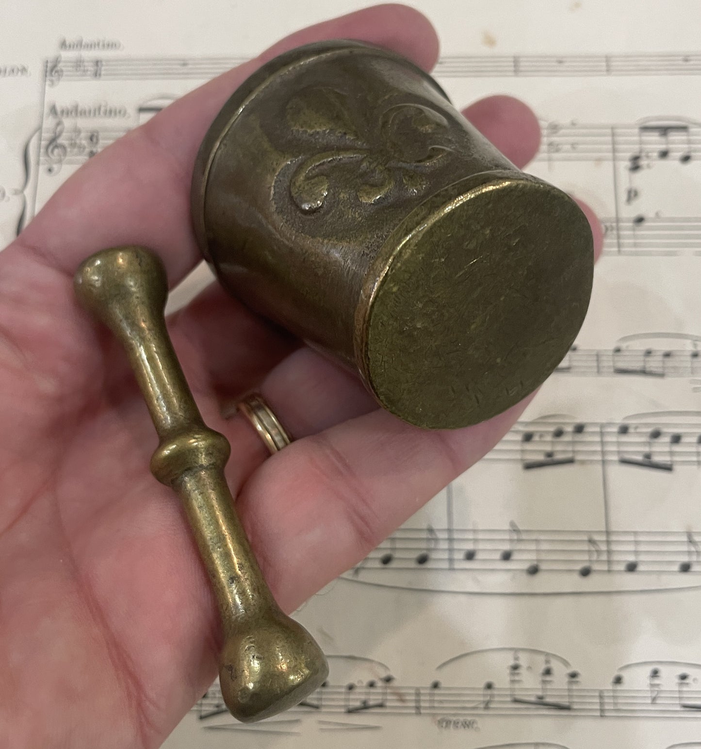 Antique French Bronze Mortar and Pestle Apothecary Fleur de Lys c1900