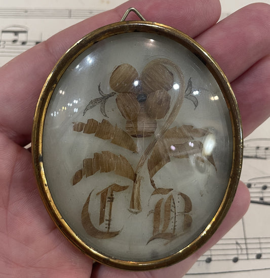 Antique French Mourning Hair Art Domed Glass c1880