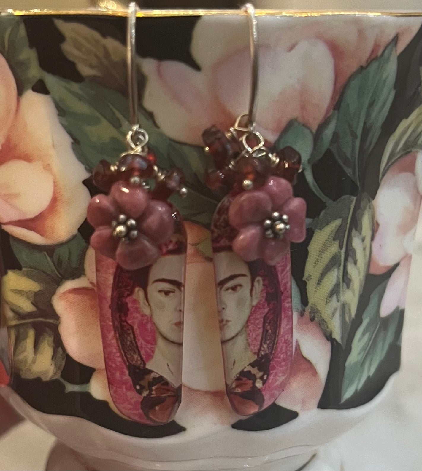 Pink Frida Earrings with rhodonite blossoms