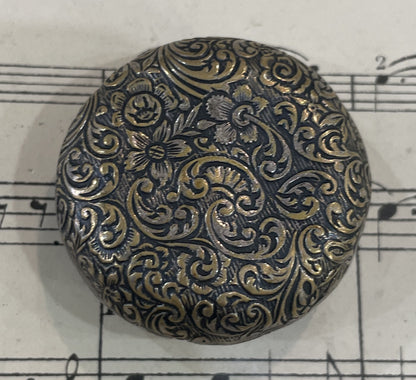 Antique French Pill Box Powder Puff with Mirror Fleur de Lys c1900