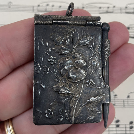 Antique French Art Nouveau Dance Card Flower Violet c1900