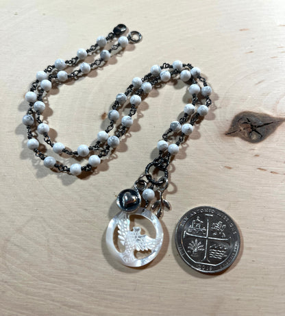 Carved Mother of Pearl Dove necklace with sterling silver