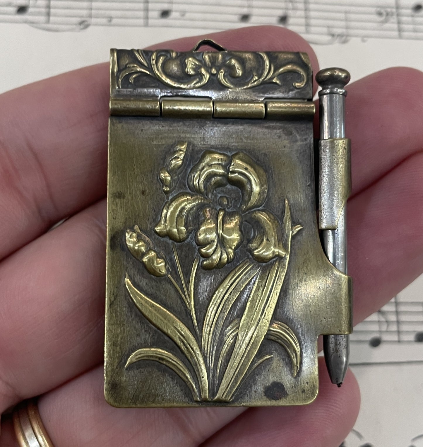 Antique French Art Nouveau Dance Card Flower Iris c1900