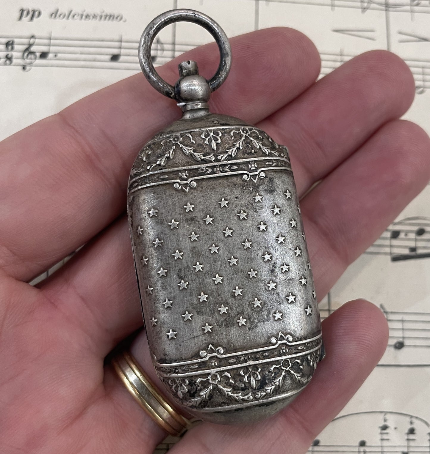 Antique French Art Nouveau Silver Plated Sovereign Coin Holder Flower c1900
