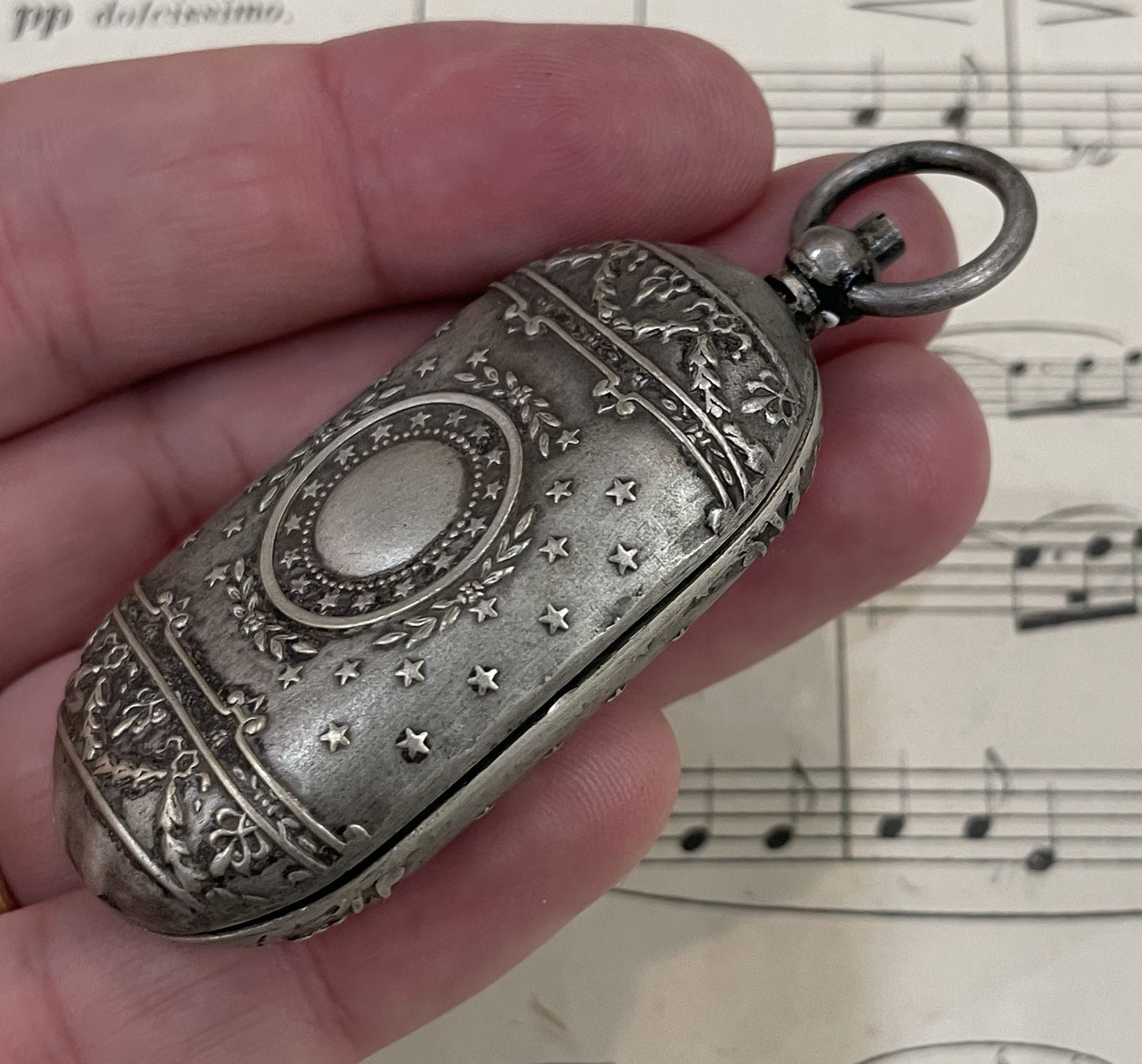 Antique French Art Nouveau Silver Plated Sovereign Coin Holder Flower c1900