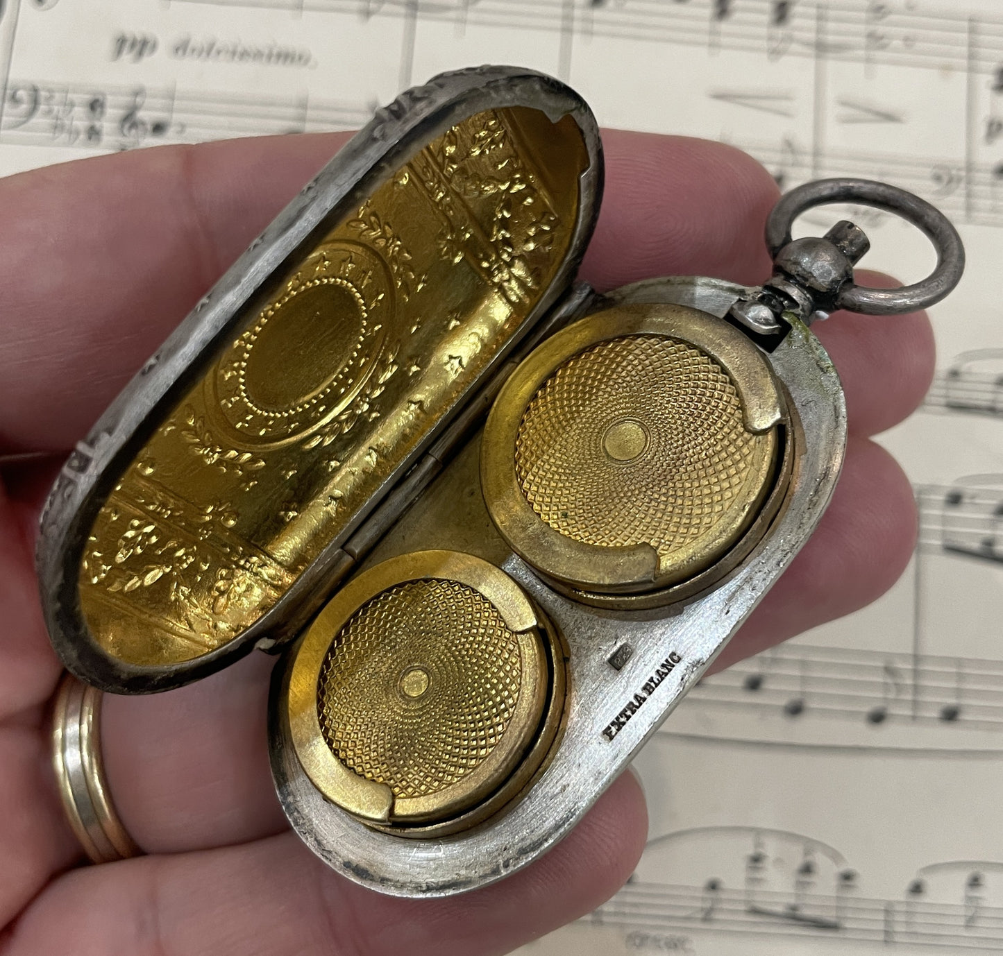 Antique French Art Nouveau Silver Plated Sovereign Coin Holder Flower c1900