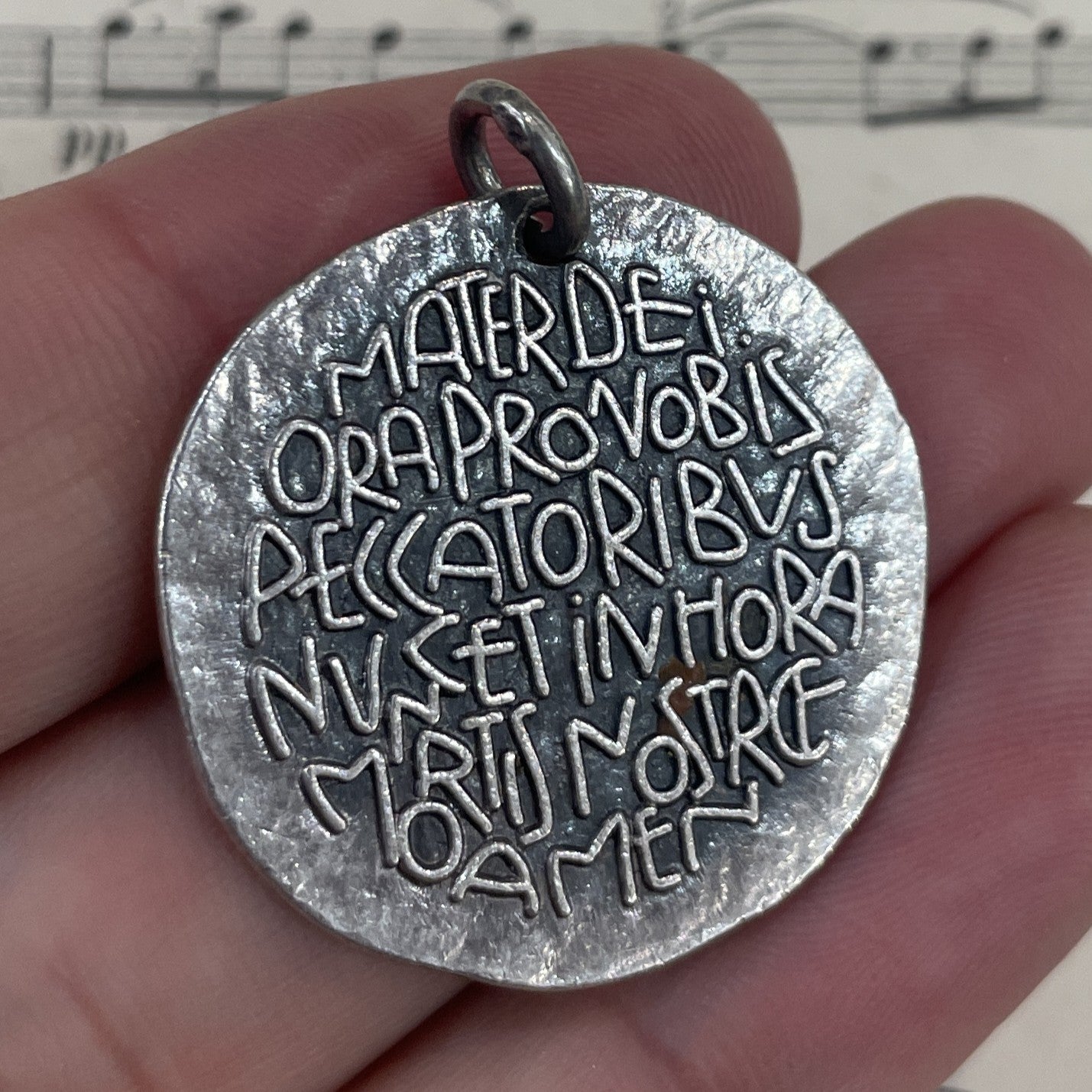 Large Vintage French Silver 800 Enameled Medal Mary Jesus
