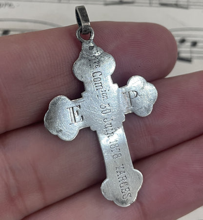 Antique Art Nouveau French Sterling Silver Pendant Cross Heart Anchor Holy Spirit c1878