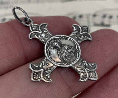 Antique Art Nouveau French Sterling Silver Pendant Cross Jesus c1900