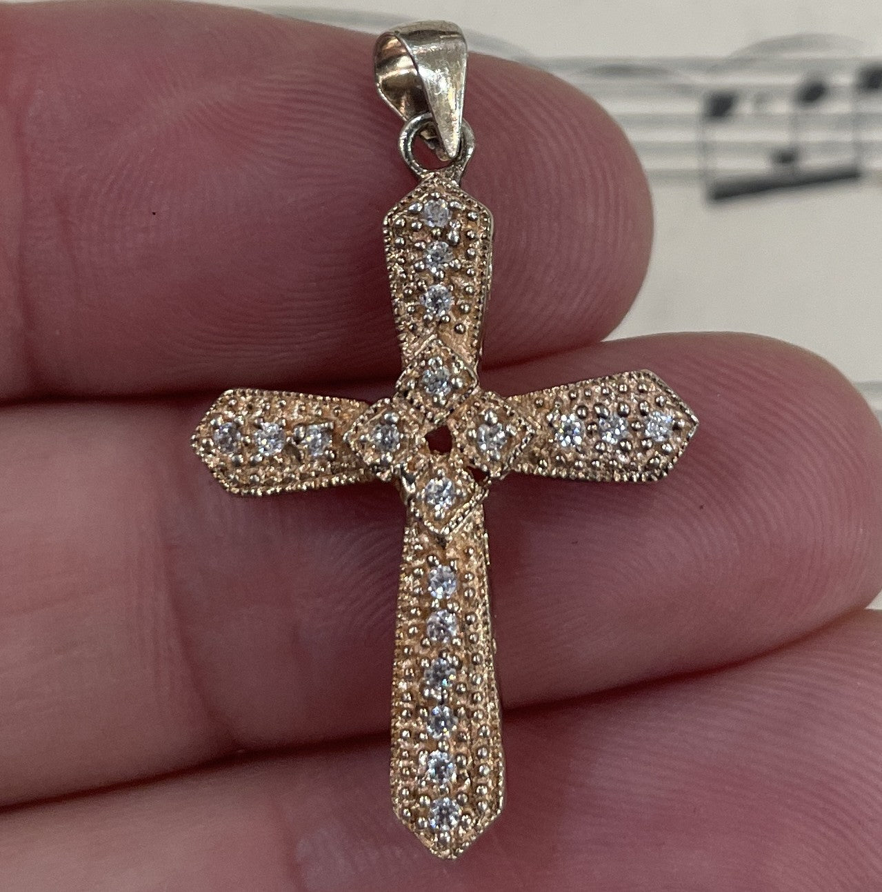 Antique French Sterling Silver with Gold Plate Pendant Cross c1920