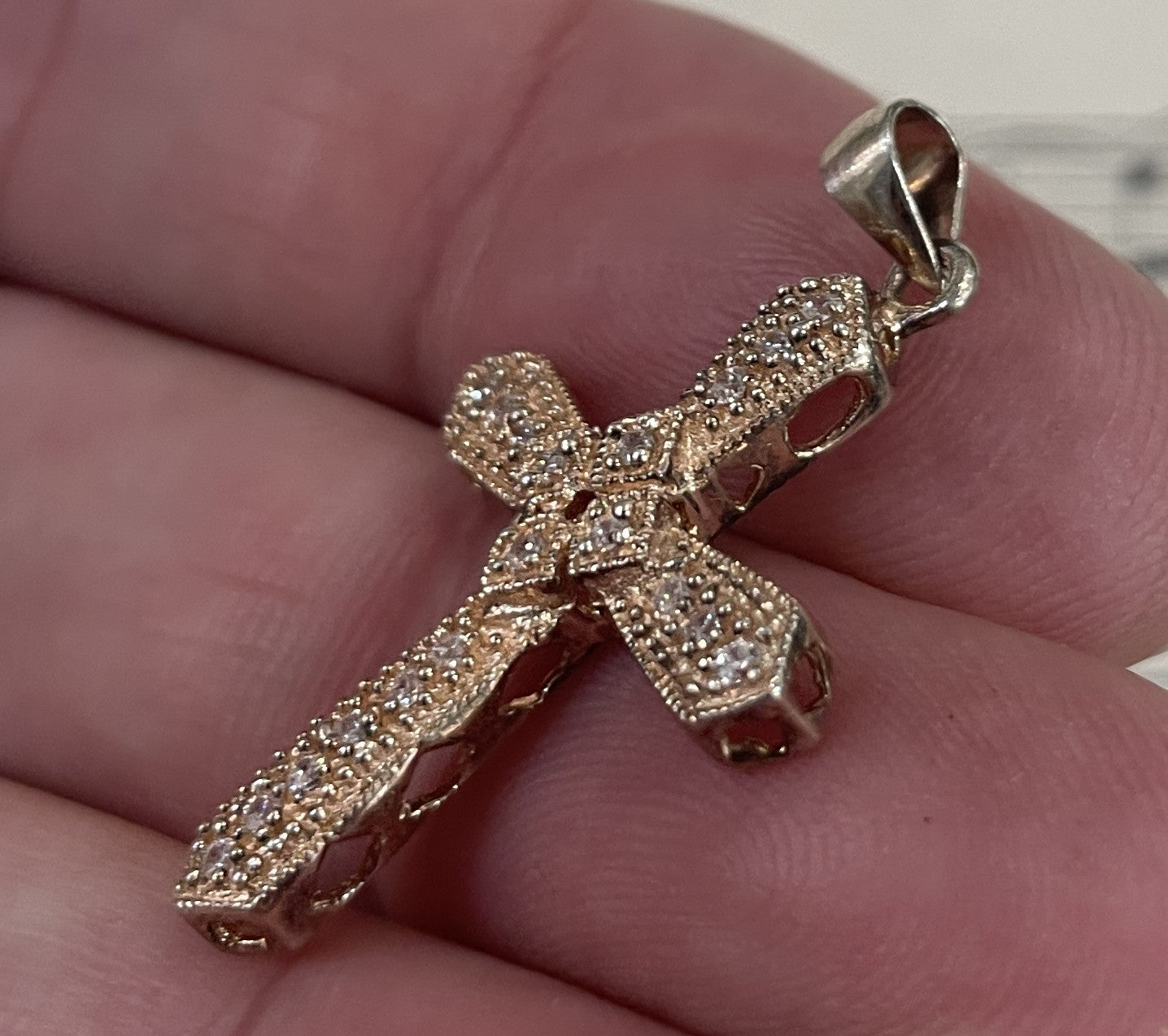 Antique French Sterling Silver with Gold Plate Pendant Cross c1920
