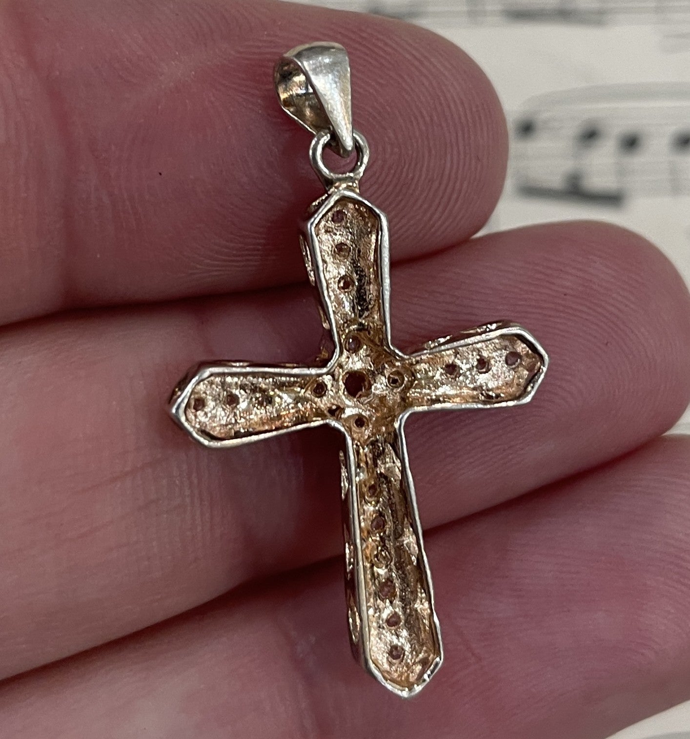 Antique French Sterling Silver with Gold Plate Pendant Cross c1920